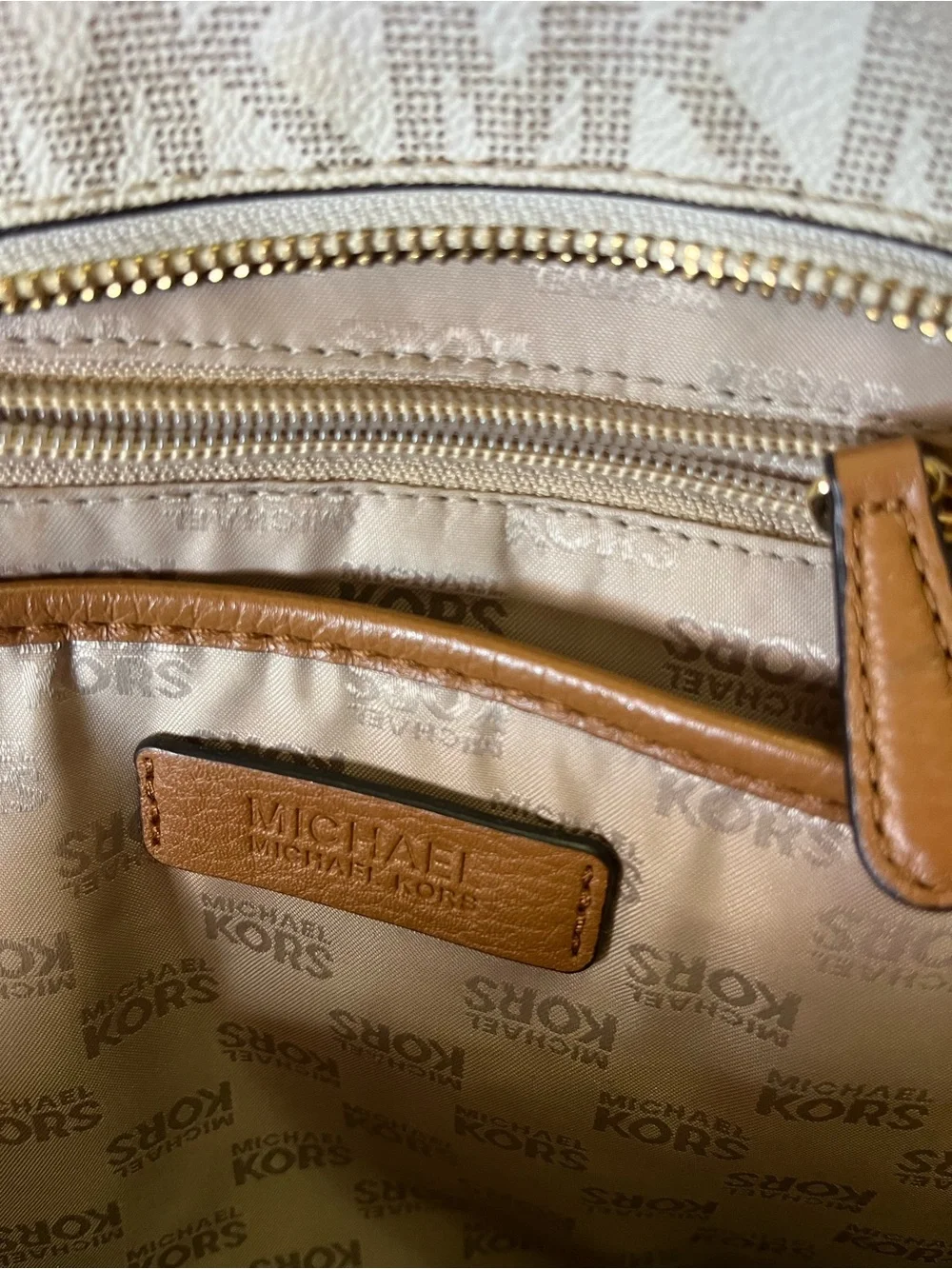Michael Kors Beige and Brown Studded MK Logo Backpack